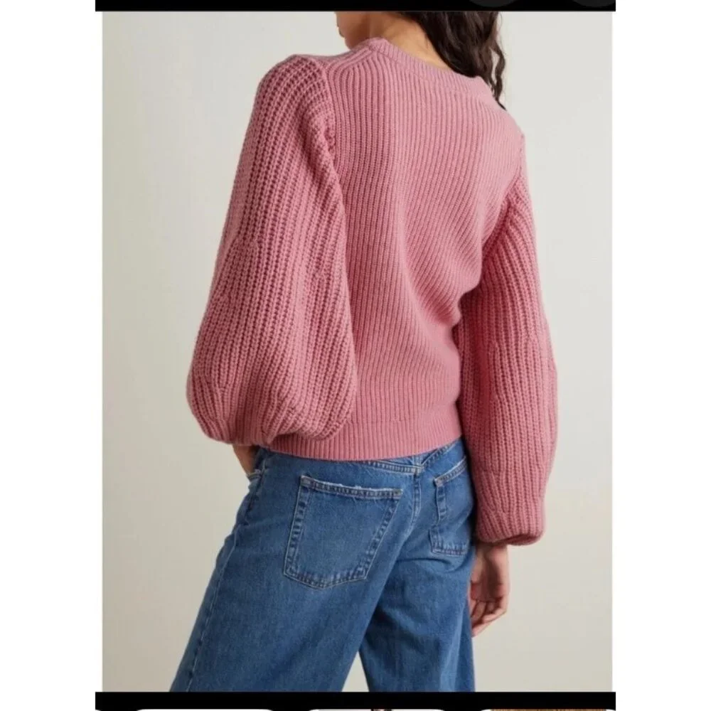 Staud Aura Pink Knit Sweater Balloon Sleeves Womens XL Soft  Wool & Cotton Blend - Picture 2 of 14